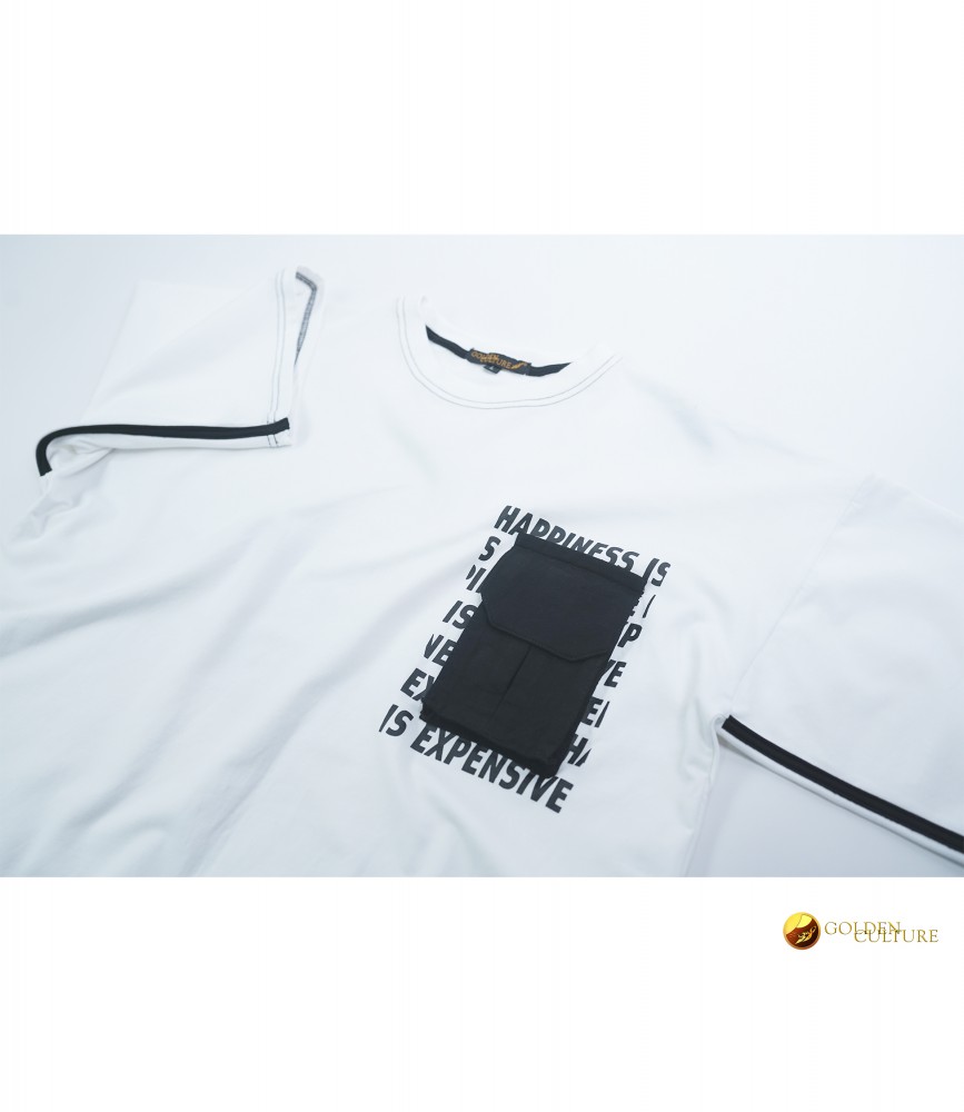 HAPPINESS IS EXPENSIVE Pockets Oversized T-Shirt (White)